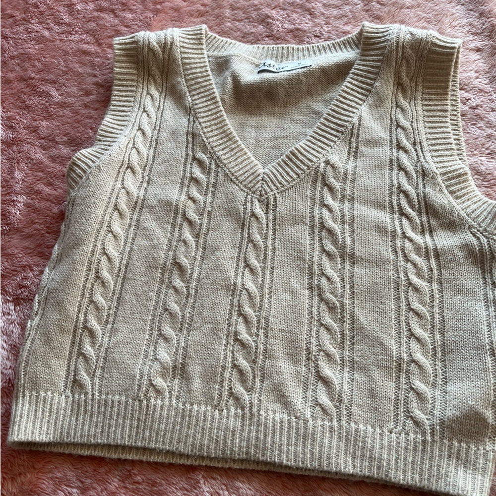 Cable Knit Beige Sweater Vest